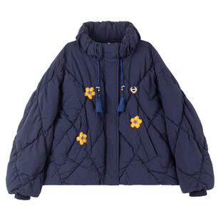 KEIKO 复古甜心风绗缝保暖短款棉服外套冬季加厚立领花苞外套棉袄