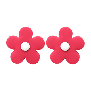 S925银针 泫雅彩色软陶花朵耳环ins女童趣糖果色可爱小花耳钉耳夹