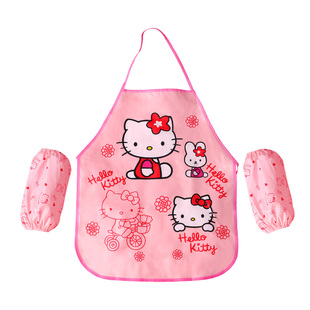 儿童画画防水围裙套袖衣幼儿园美术绘画反穿衣宝宝吃饭围兜女宝无袖夏季围裙手指画颜料可水洗无毒工具套装