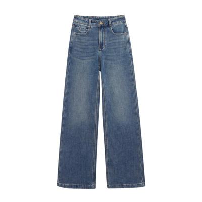 紫涵微喇牛仔长裤女2025年冬季新款复古水洗蓝高腰修身显瘦休闲裤