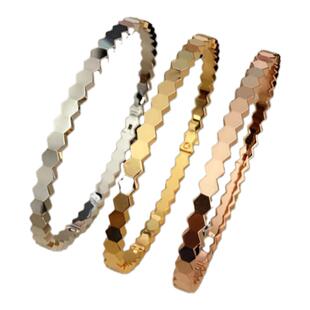 尚美铂爵18K玫瑰金波浪菱形Bee My Love蜂巢手镯蜂窝镶钻手环送礼