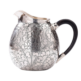 手工龙蛋银壶纯银公道杯999泡茶壶倒茶过滤银杯缠枝莲茶海分茶器