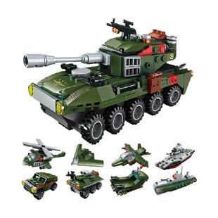 启蒙装甲车模型导弹航母积木拼装益智儿童警察车玩具男孩礼物1803