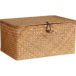 KENS 草编收纳箱有盖杂物储物收纳篮筐编织整理箱饰品盒非柳编