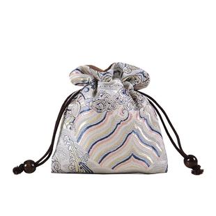 手工刺绣锦囊双层束口抽绳棉麻收纳高档文玩布袋子珠宝首饰小福袋