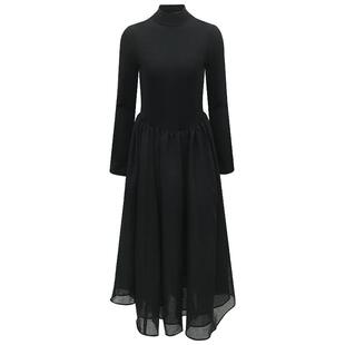 COCOBELLA赫本风针织拼接连衣裙小黑裙女春优雅大摆长裙FR0008-2