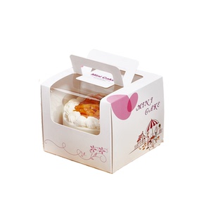 50套手提4寸生日蛋糕盒小四寸慕斯西点盒千层烘焙包装盒子送底托