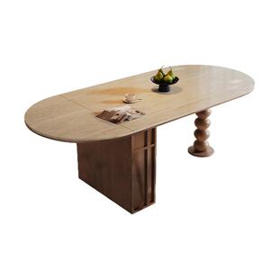 帕沙曼全托板岩板餐桌家用中古风大小户型多功能折叠储物实木饭桌