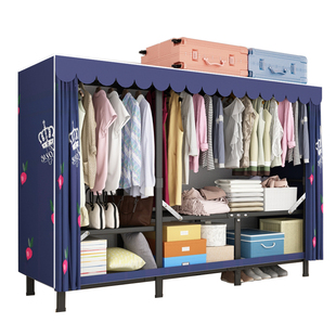 免安装简易布衣柜家用卧室出租房布艺折叠全钢管架子加固收纳衣橱