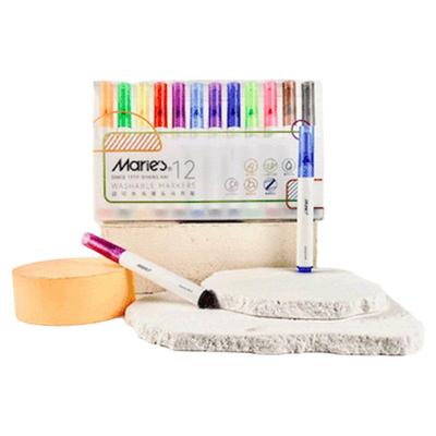 马利安全锥形头盒装马克笔儿童可水洗彩笔画笔幼儿园12色粗杆生日礼物