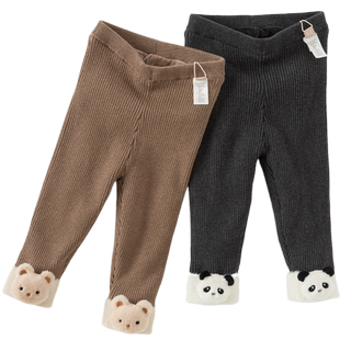 戴维贝拉儿童裤子2026冬装新款女童加绒紧身裤打底裤童装毛线裤