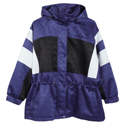 ACUPUNCTURE爱克佩特【宽松版】藏青拼色连帽棉服提花保暖羽绒服