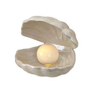 梦幻珍珠贝壳灯白色卧室床头氛围小夜灯 ins桌面收纳摆件节日礼物