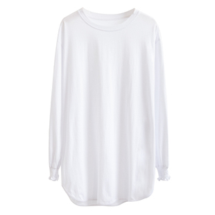 圆弧下摆开叉t恤女中长款白色卫衣内搭遮屁股打底衫洋气外穿上衣