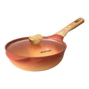 阿米尔阿尔菲塔复古陶土不粘炒锅家用炒菜锅平底煎蛋锅燃气电磁炉