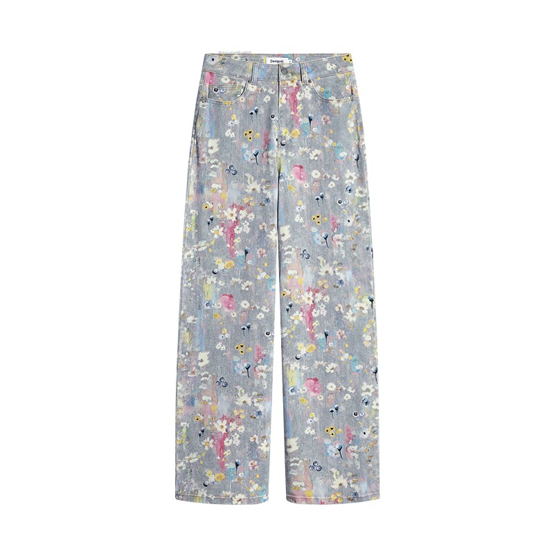 Desigual26秋冬新品【博主同款】水彩花卉水洗直筒女式牛仔裤