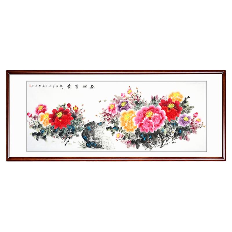 花开富贵客厅画壁画手绘真迹挂画背景墙有框国画定制牡丹图装饰画