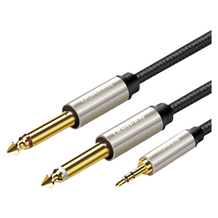 绿联3.5转双6.5音频线一分二转接头6.35mm大二芯公对公双声道笔记