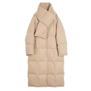 【自营】ELLE【云朵奶咖】90白鸭绒长款羽绒服女24冬款面包服外套