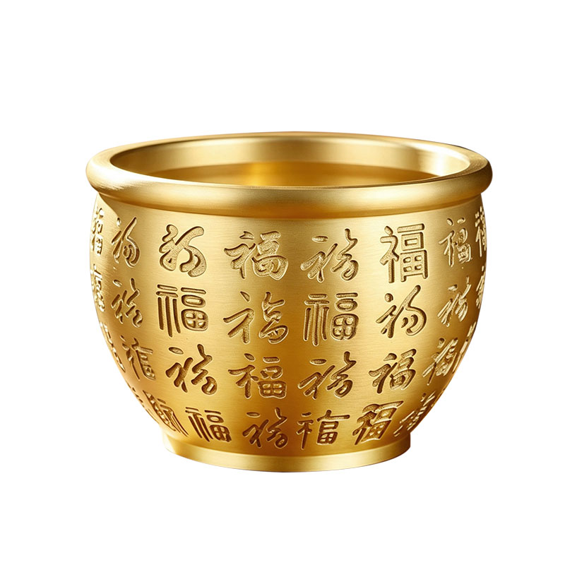 冰箱上的百福缸铜制黄铜米缸纯铜聚宝盆摆件孩子招财聚财客厅玄关