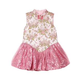 小O宝童装 宝宝新中式连衣裙女2026新款女童过年衣服国风网纱裙子