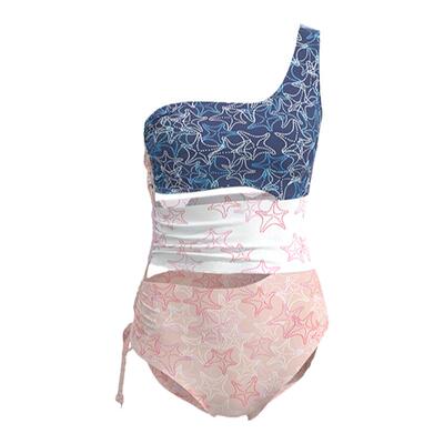 atlanticbeach2024新款度假泳衣女时尚拼色性感单肩镂空连体泳装