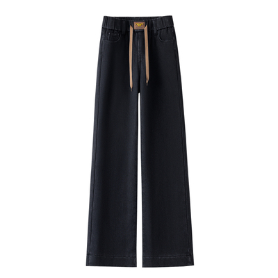 特厚羊羔绒牛仔裤女冬季2025新款大码松紧窄版阔腿裤加绒直筒裤子