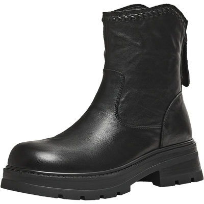 天美意复古厚底切尔西时装靴女鞋加绒短靴皮靴2025冬新款BM061DZ5