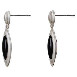 小众设计高级感925银针黑色贝片耳环椭圆耳钉女
