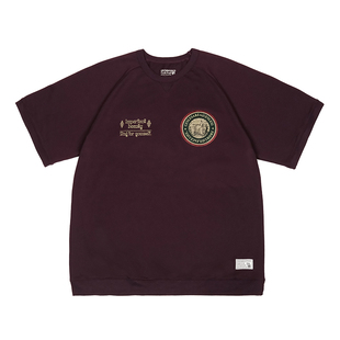 CENLES 复古绣章插肩短袖T恤男宽松美式街头夏季T恤250G毛圈布