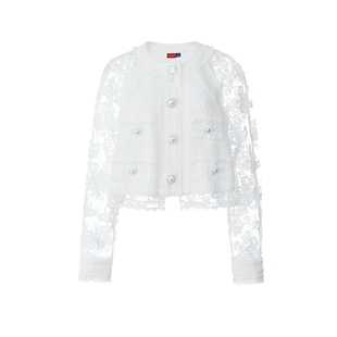 【Angelababy同款】lefame拉飞姆中式蕾丝粗花呢开衫上衣外套