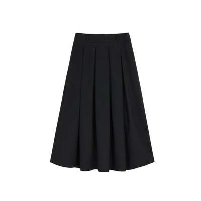 Maven Lin 典雅通勤款 黑色高腰百褶裙女气质宽松大摆裙a字中长裙