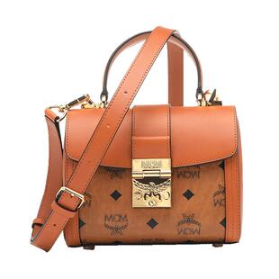 【自营】MCM女士小号拼接锁扣Tracy单肩斜挎手提包送礼盒子棕色