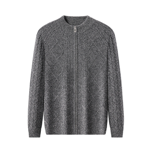 春竹秋冬新款两股山羊绒半高领合体绞花拉链长袖男士羊绒开衫