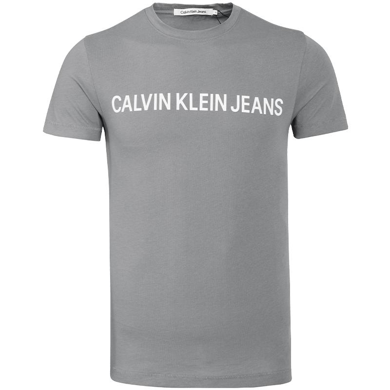 Calvin Klein/凯文克莱男士灰色T恤圆领印花纯棉短袖上衣网球穿搭