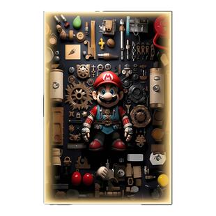 超级玛利欧玄关装饰画画带灯玛利欧儿童房卧室挂画画卡通高级感客