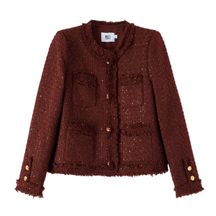 晚白2025秋冬新款时尚新年小香风亮闪闪羊毛毛呢外套短款女上衣