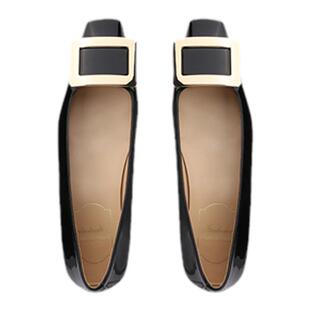 大叔家2025法式优雅金属方扣小粗跟浅口方头平底单鞋女秋冬