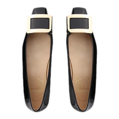 粗跟韩版金属方扣浅口单鞋