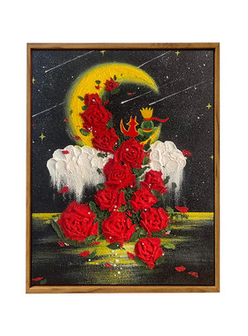 月亮玫瑰小王子卡通肌理数字油画