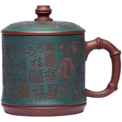 双色粉浆全手工原矿紫砂百福盖杯