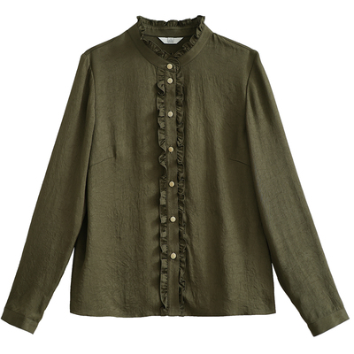 复古文艺荷叶边减龄醋酸衬衫