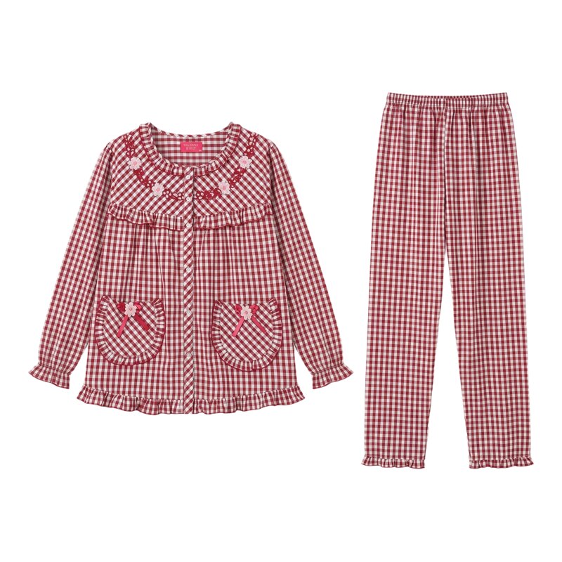 凯舒娜纯棉格子女士家居服套装