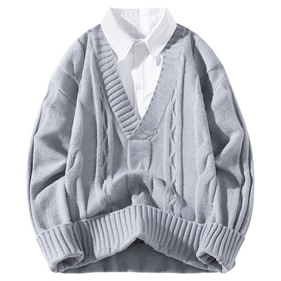 班尼路SK翻领假两件长袖毛衣男士