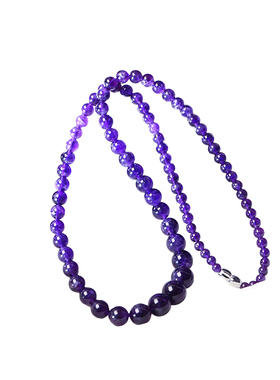 天然乌拉圭紫水晶圆珠款塔链项链 女款水晶颈链妈妈链饰品礼物