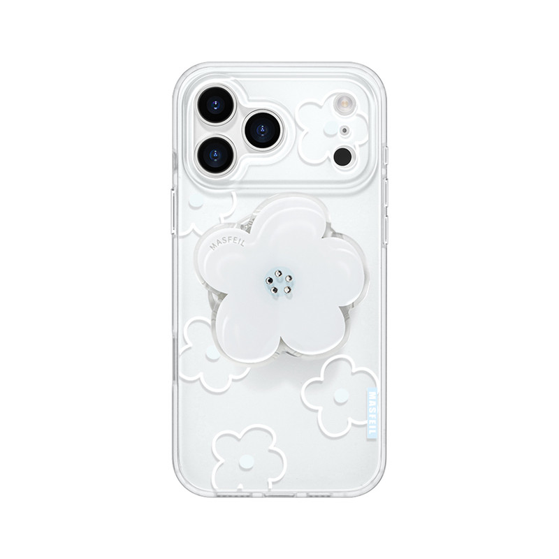 MASFEIL × 白色小花适用苹果18Promax手机壳ip16新款Ro9磁吸带支架iPhone17Pro保护套15高级感女pm简约超薄