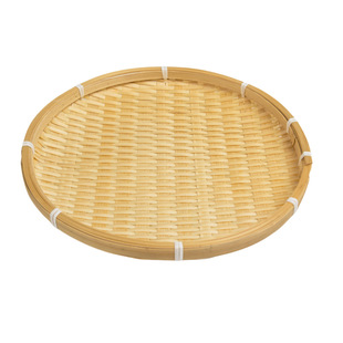 圆形簸箕手工竹编家用干果盘茶点盘无孔晾晒竹制品中小号竹黄商用