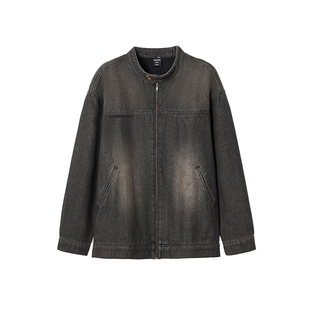 韦恩泽维尔潮牌大码洗水牛仔外套男宽松高级感痞帅立领夹克8897