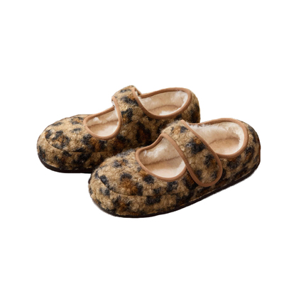 小熊豹纹玛丽珍面包毛毛鞋女外穿