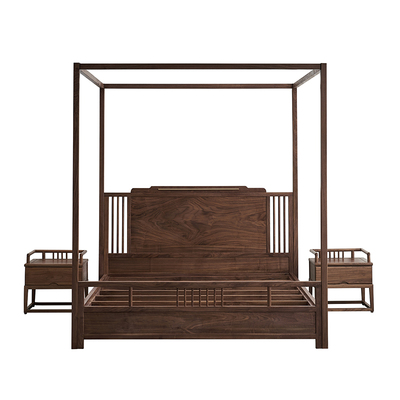 胡桃木四柱卧室禅意民宿架子床